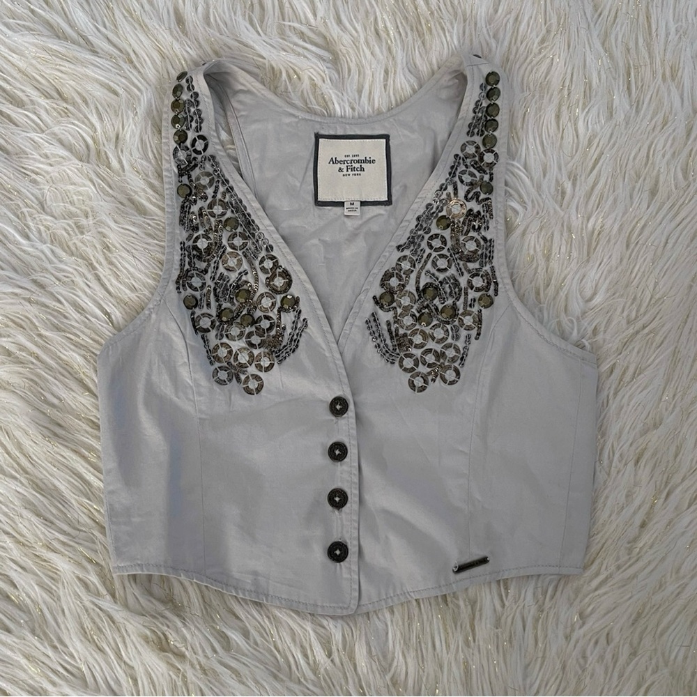 Abercrombie & Fitch Light Gray Embellished Blouse
